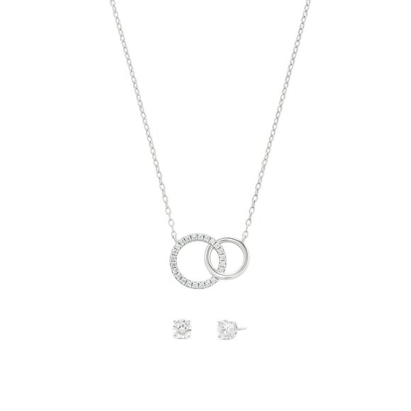 Believe in Brilliance Silver Plated CZ Interlocking Pendant & Earrings Set New - Picture 1 of 6